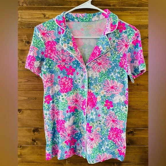 PJ KNIT BUTTON-UP TOP and PANTS MULTI LIL SOIREE ALL DAY Size S XS - Picture 5 of 7